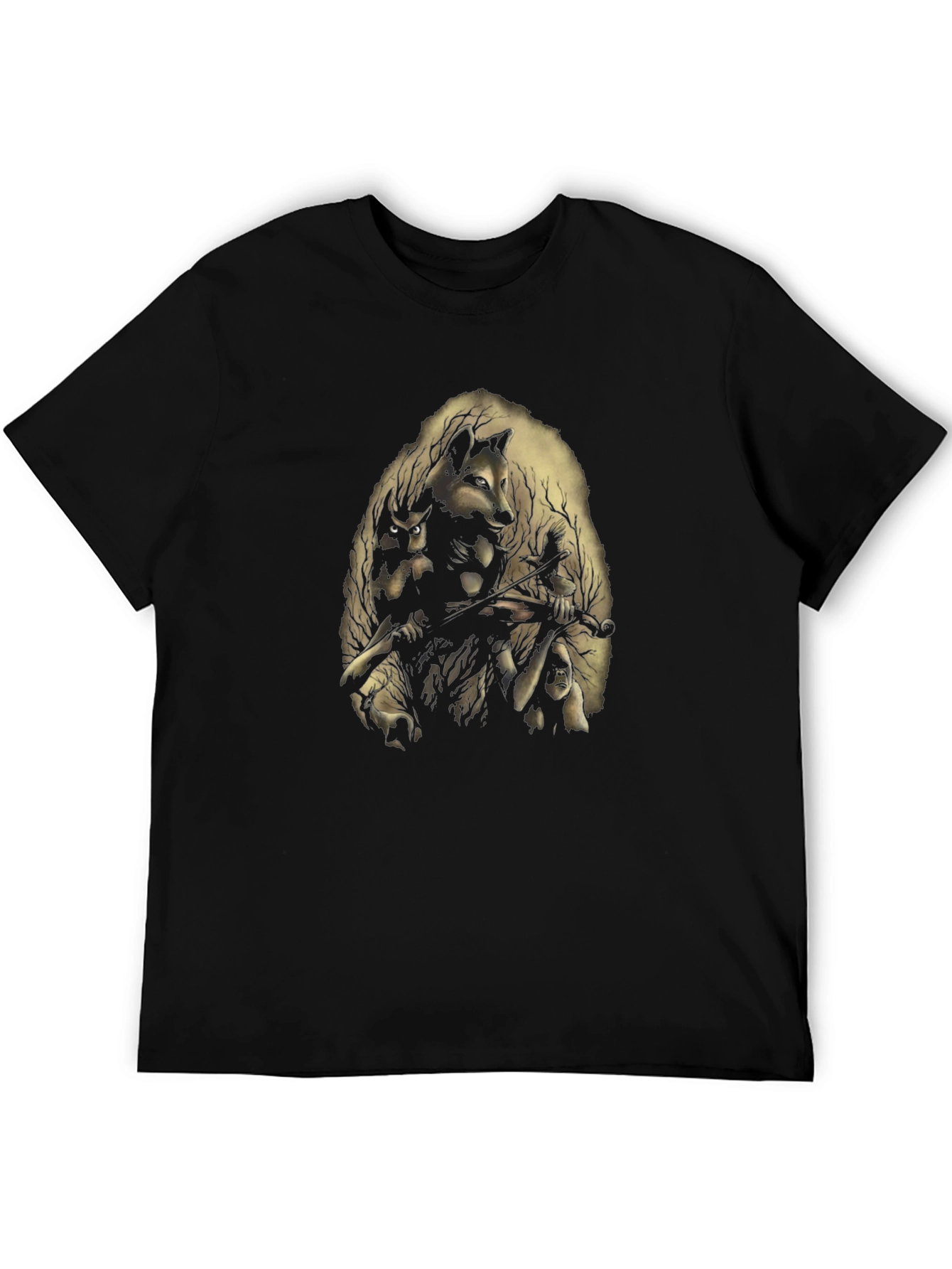 Nature Spirit Graphic Print Black T-Shirt