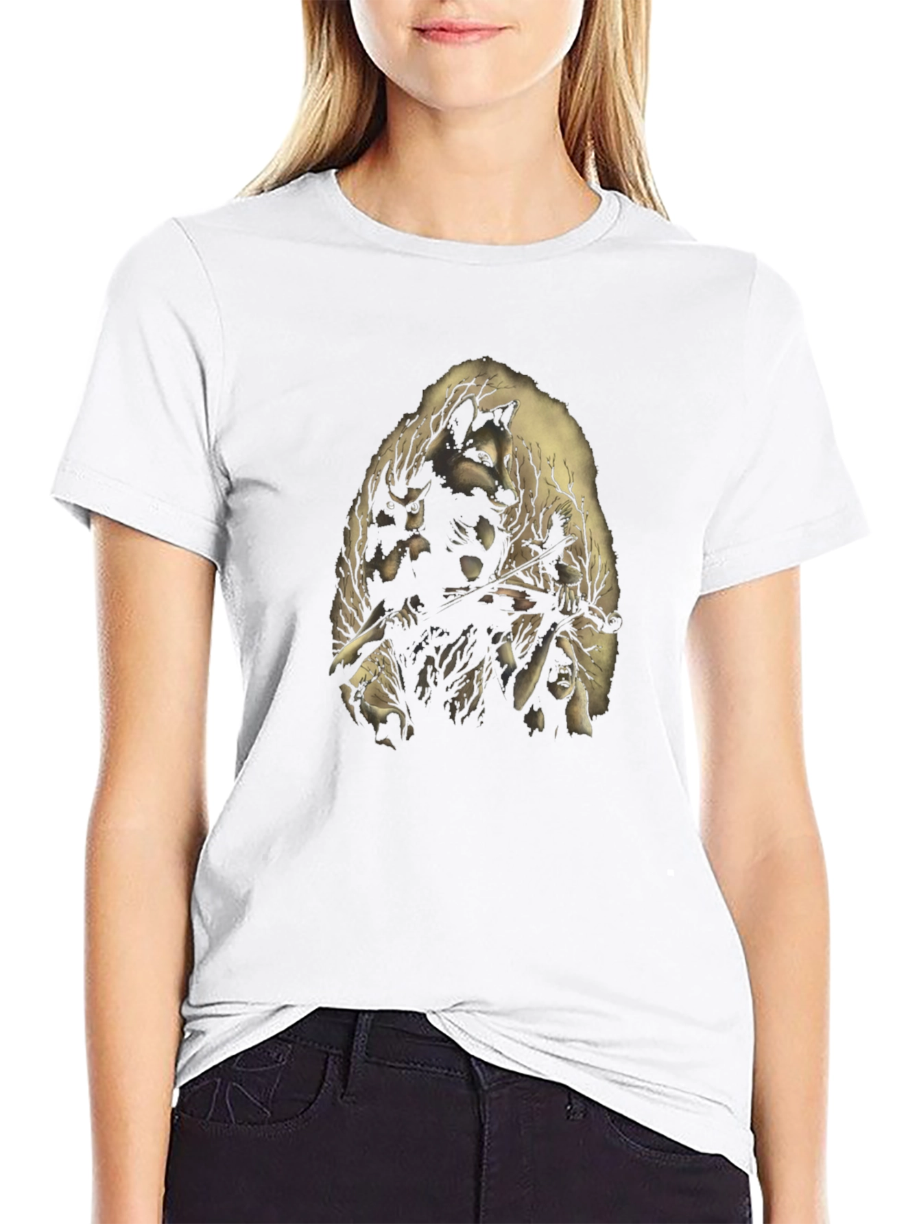 Nature Spirit Graphic Print Black T-Shirt