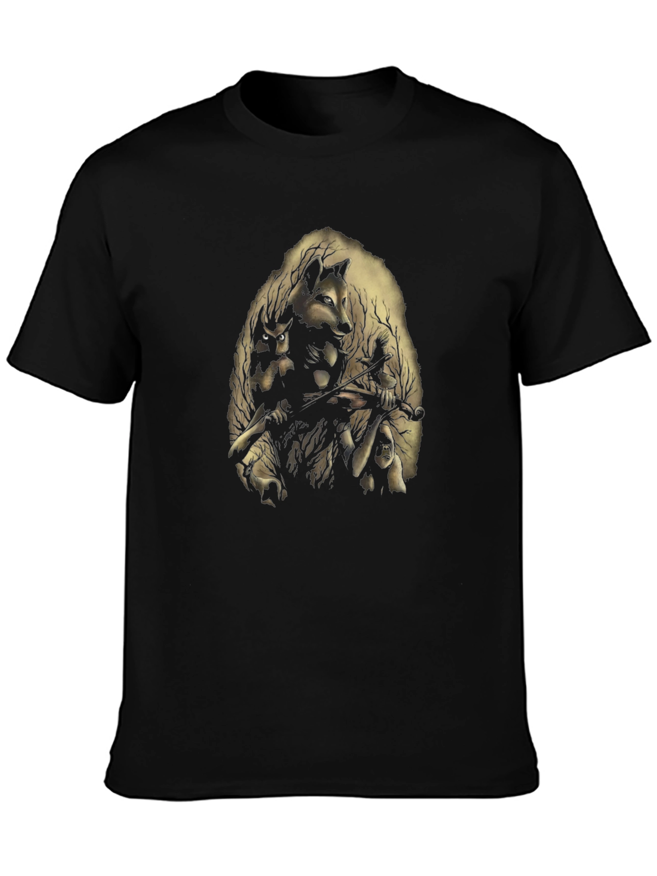 Nature Spirit Graphic Print Black T-Shirt