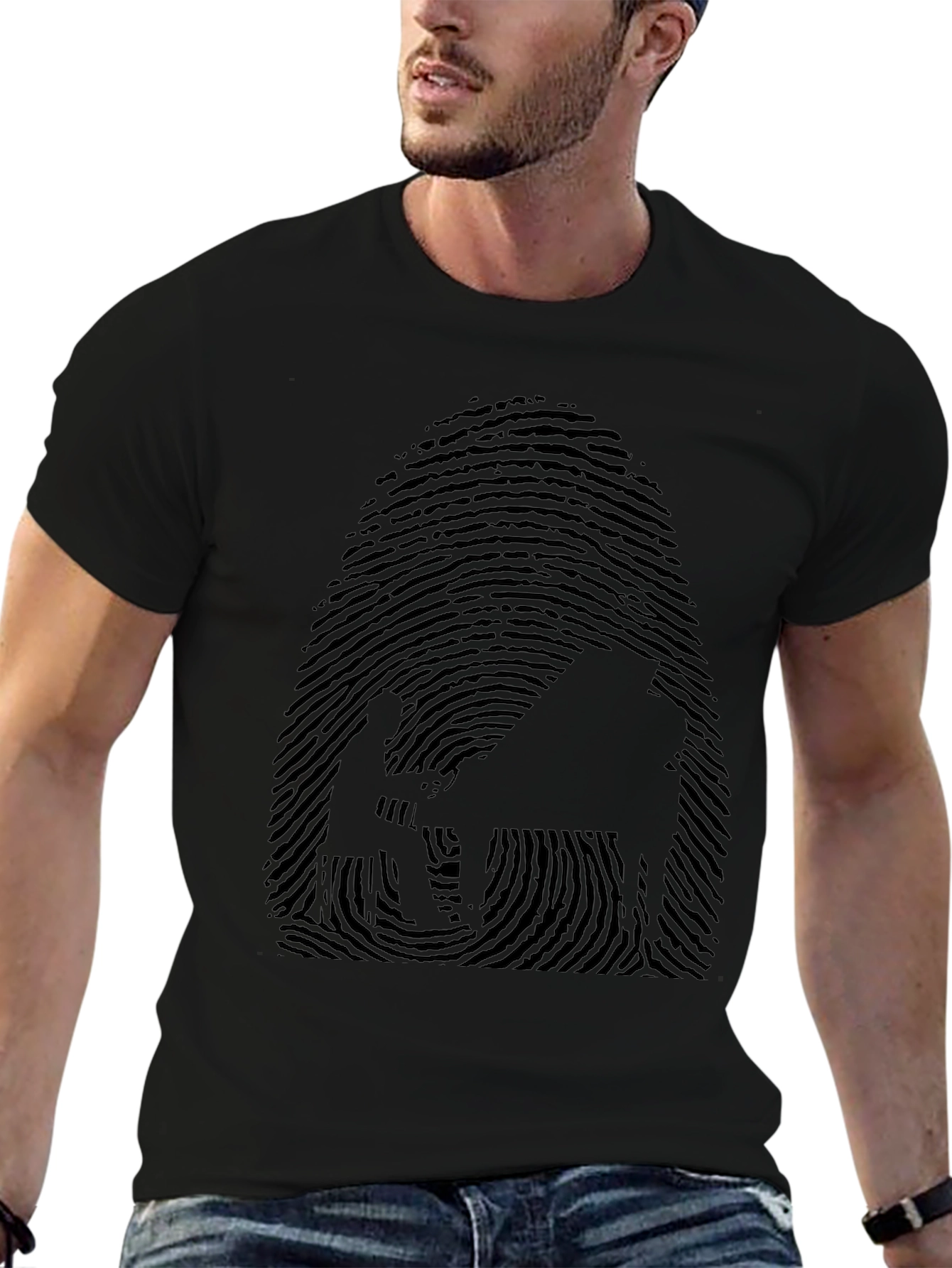 Unique Fingerprint Pianist Graphic Tee - Black