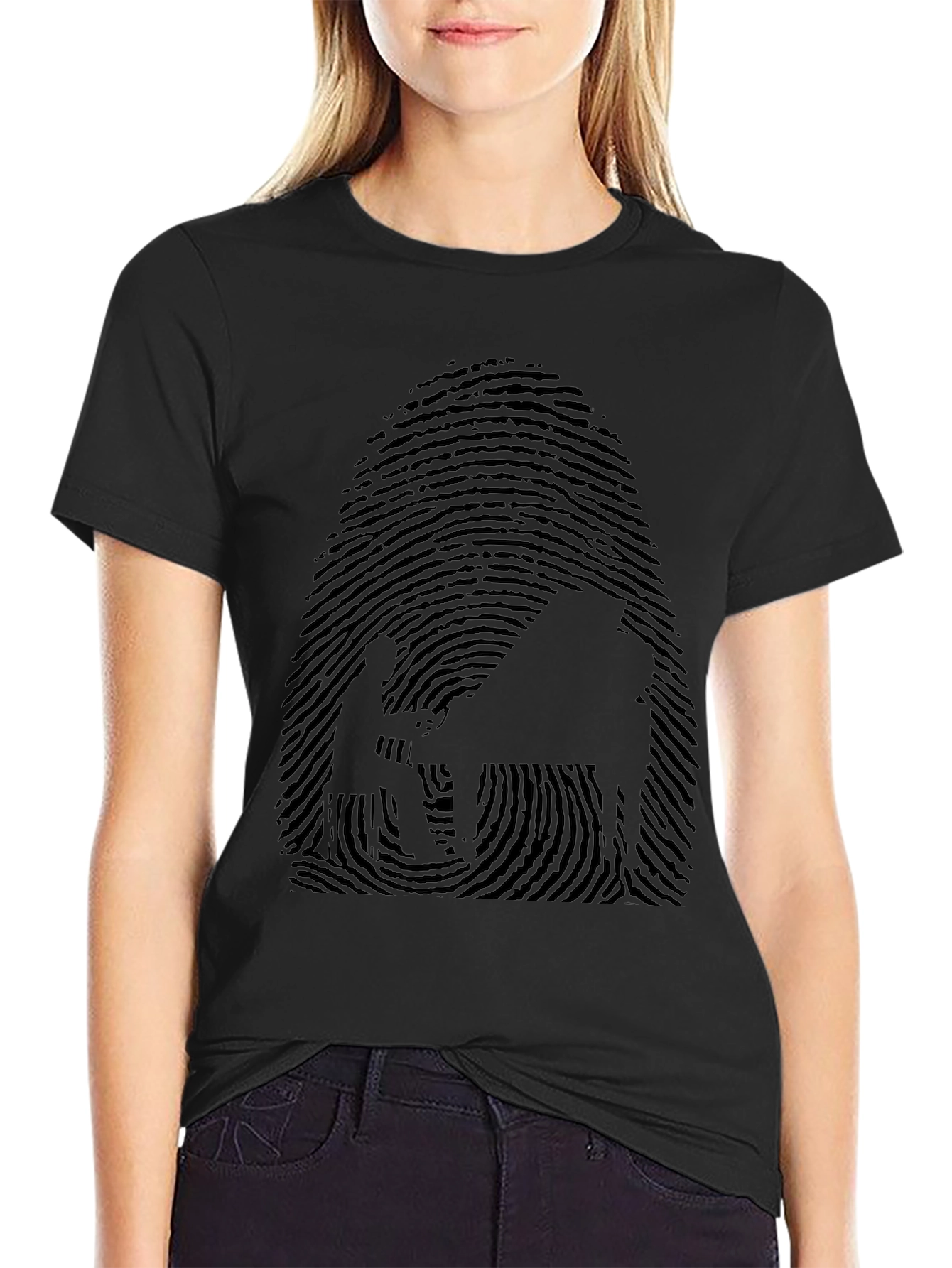 Unique Fingerprint Pianist Graphic Tee - Black