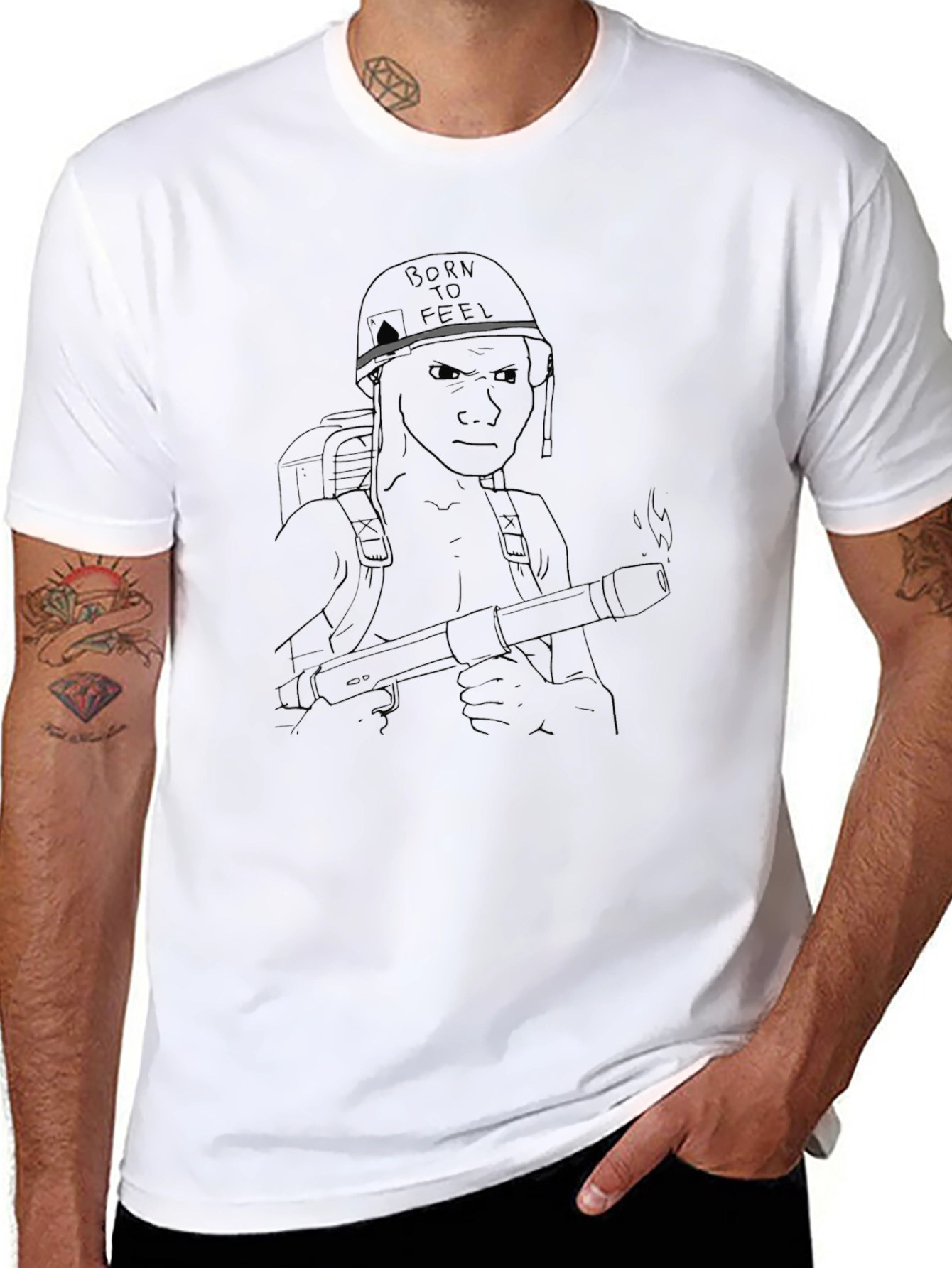 Tactical Soldier Graphic Tee - Black Cotton Casual Wear