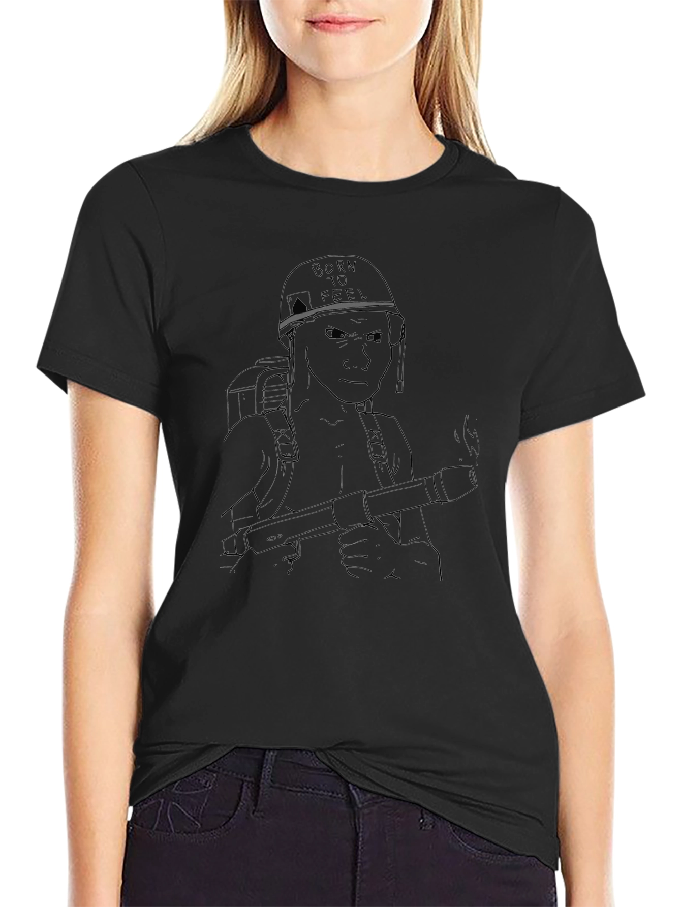 Tactical Soldier Graphic Tee - Black Cotton Casual Wear