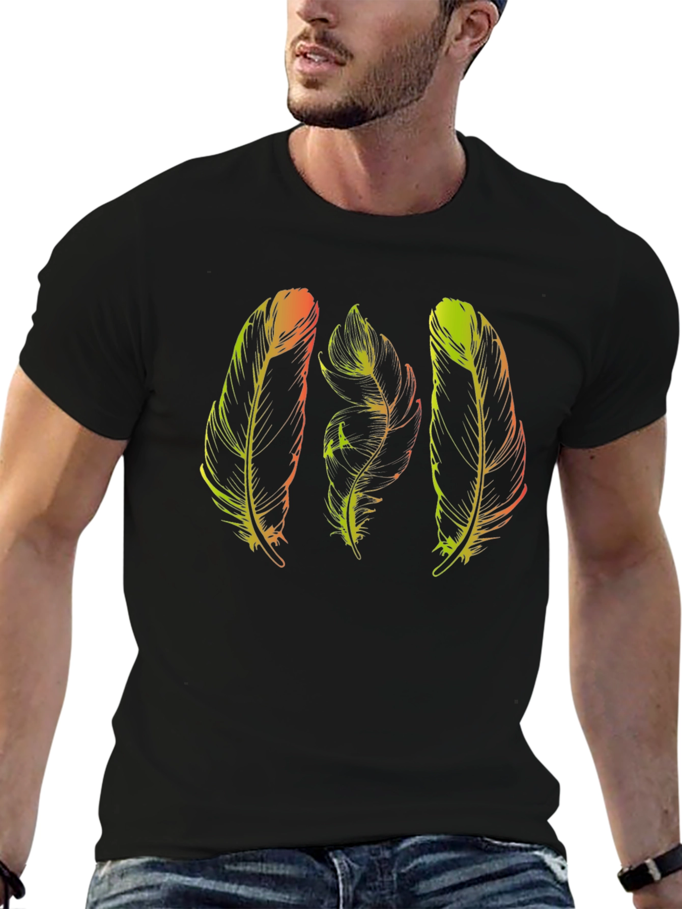 Feather Graphic Black T-Shirt