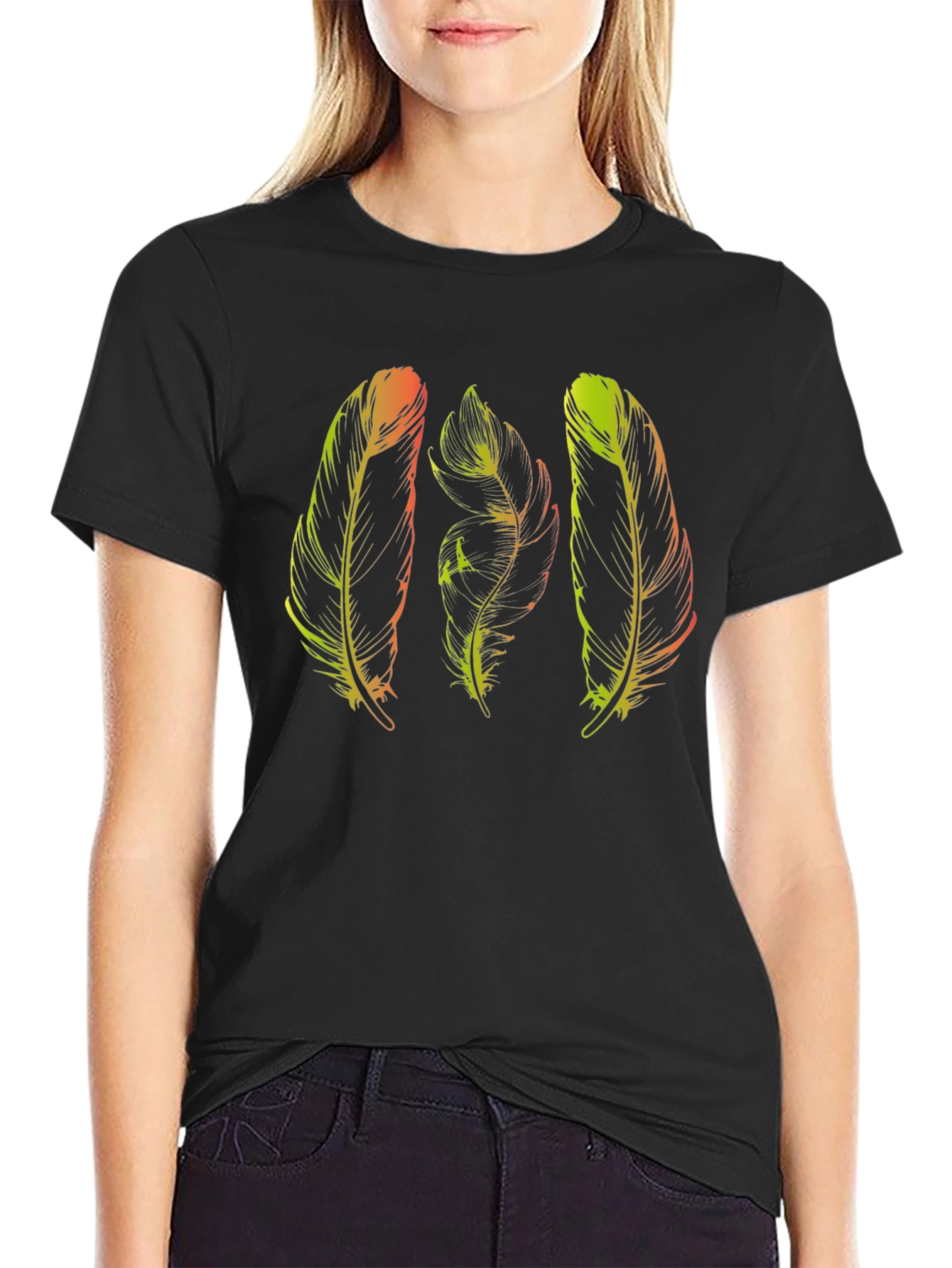 Feather Graphic Black T-Shirt