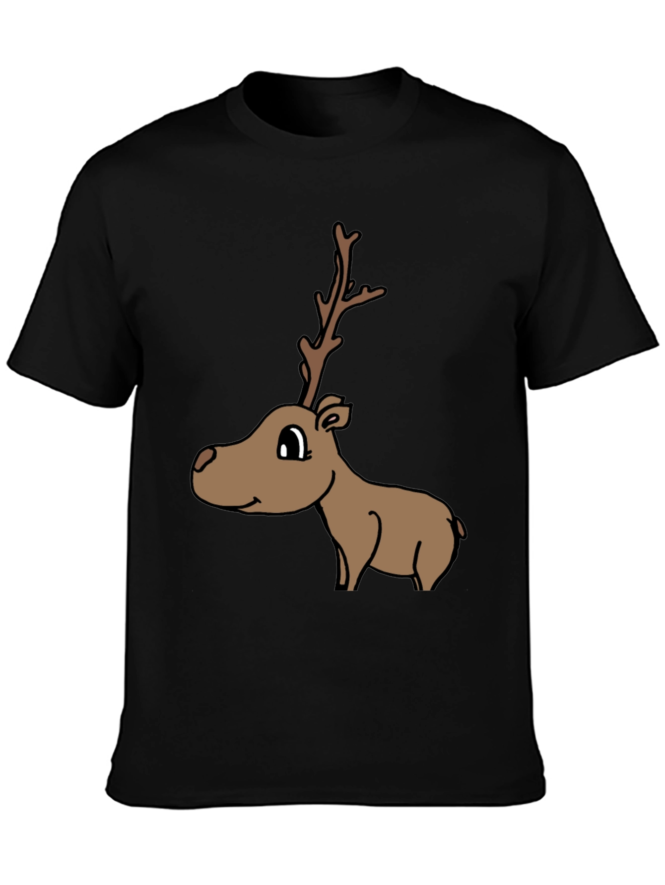 Cartoon Reindeer Graphic Tee - Black
