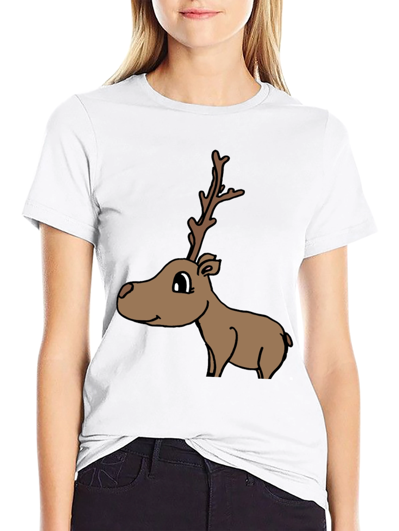 Cartoon Reindeer Graphic Tee - Black