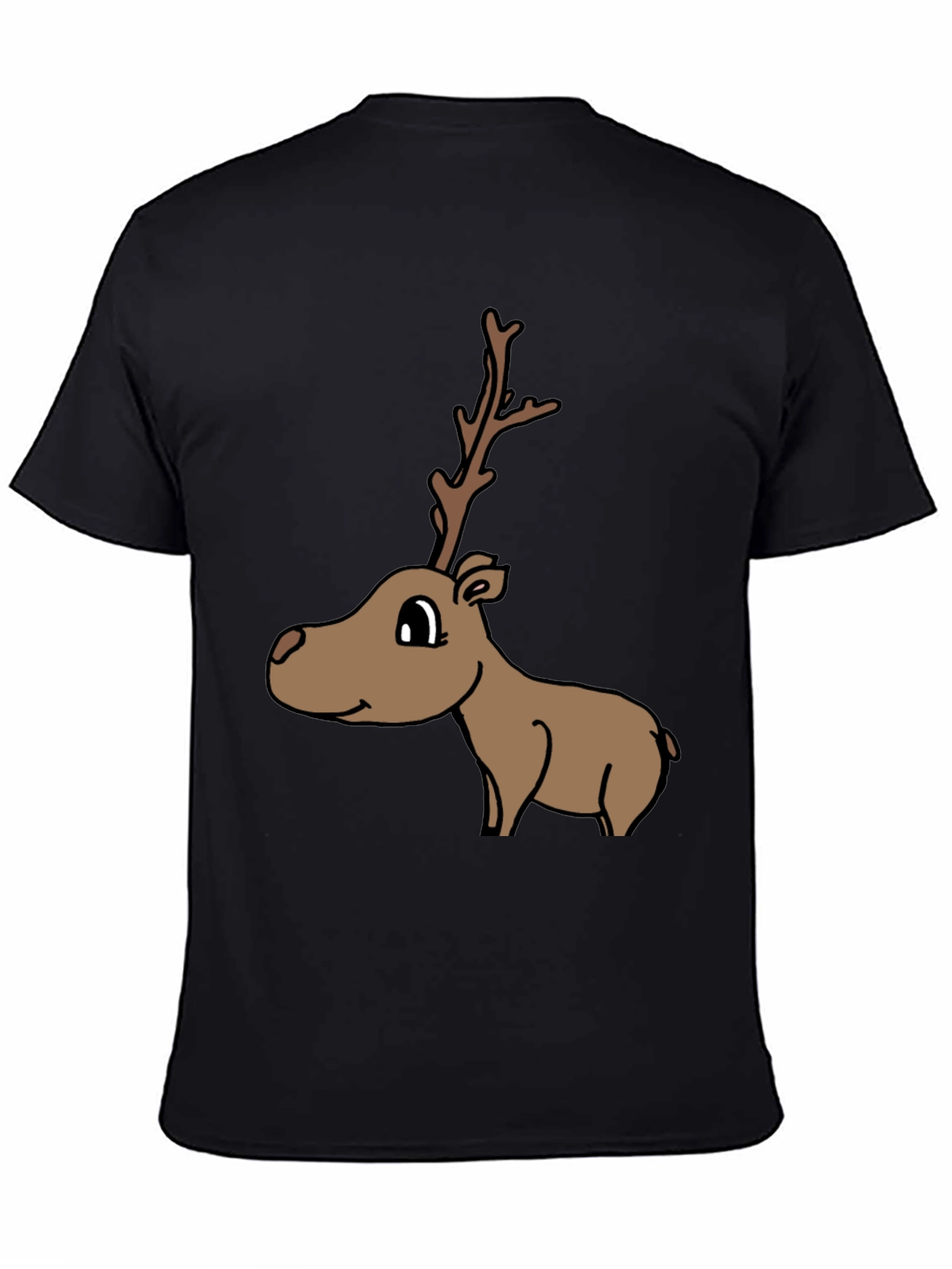 Cartoon Reindeer Graphic Tee - Black