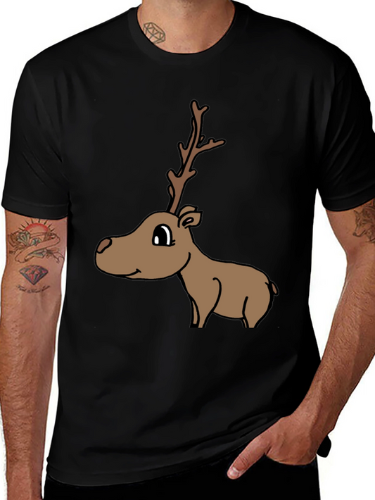 Cartoon Reindeer Graphic Tee - Black