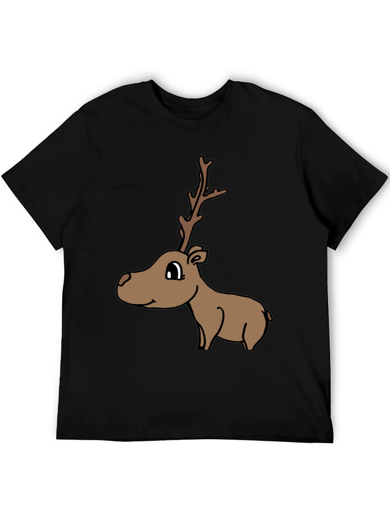 Cartoon Reindeer Graphic Tee - Black