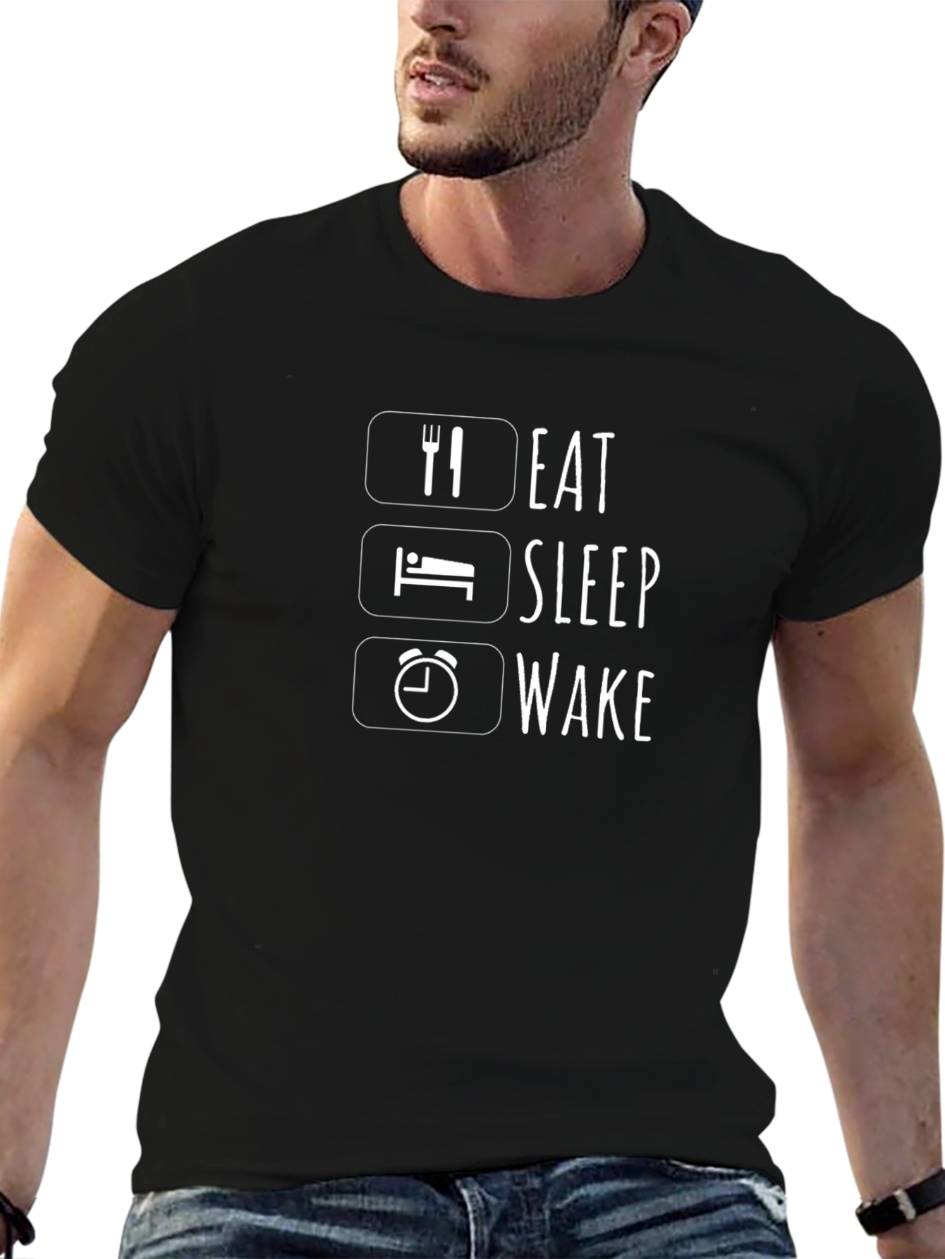 Eat Sleep Wake Black T-Shirt