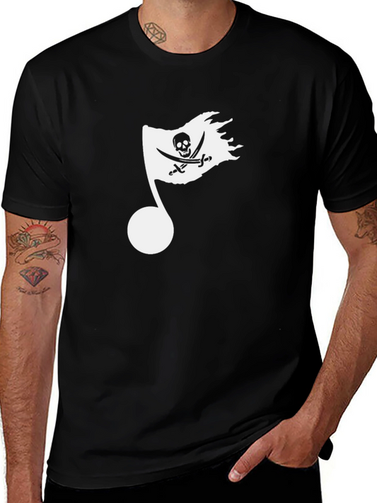 Pirate Flag Music Note Graphic Tee - Black