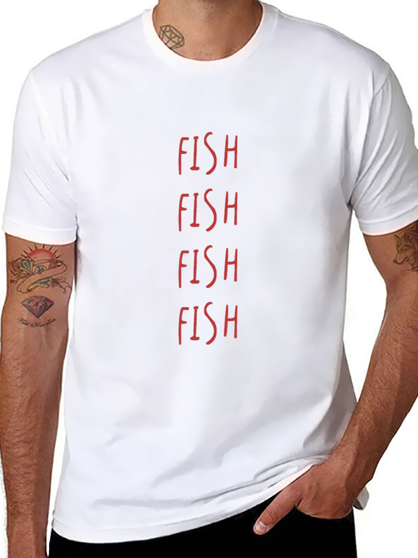 FISH Graphic Print Crew Neck Tee - Black