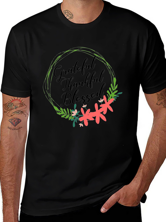 Grateful Thankful Blessed Floral Wreath T-Shirt