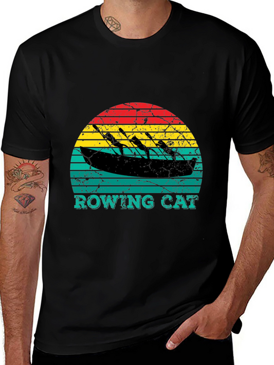 Rowing Cat T-Shirt - Vintage Style Tee