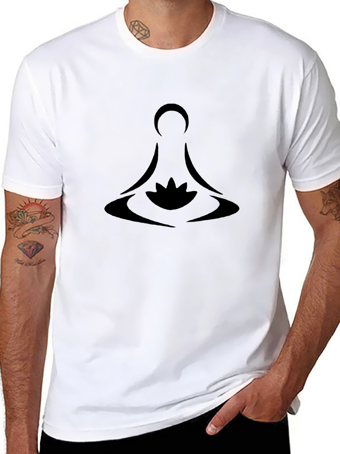 Meditative Lotus Design Black T-Shirt
