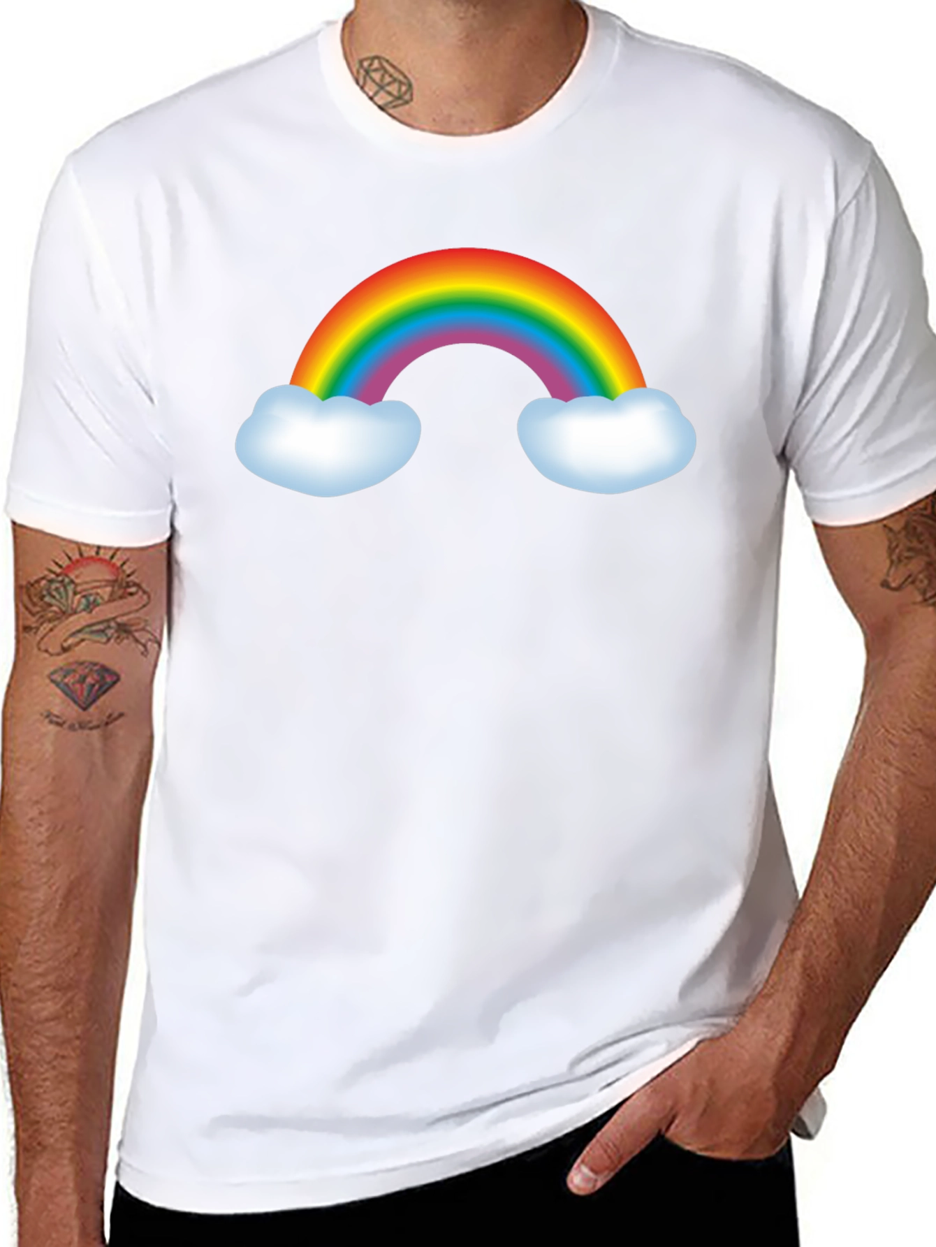 Rainbow Graphic Tee - Black Cotton Blend T-Shirt