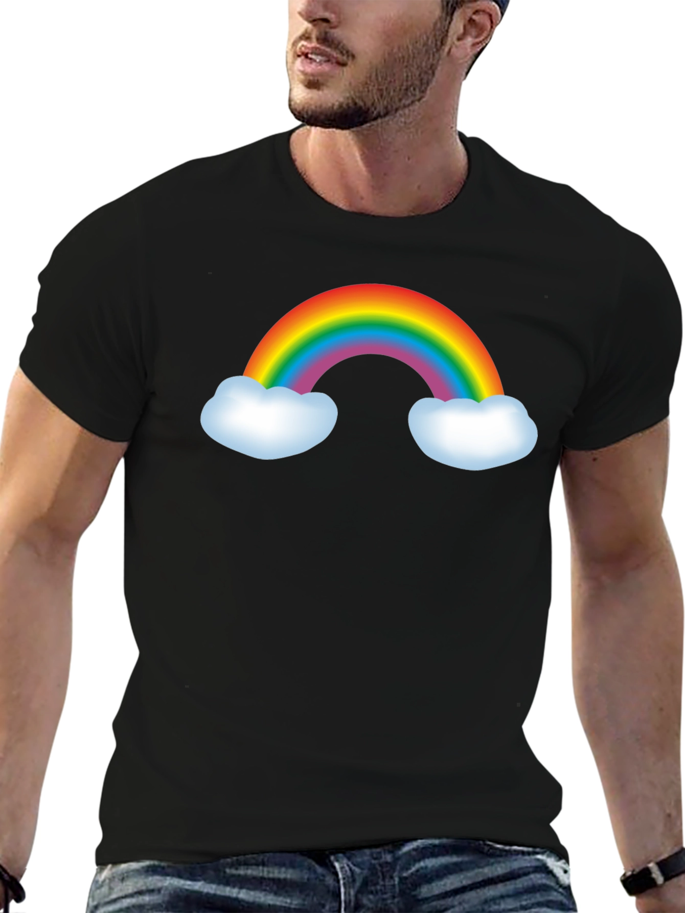 Rainbow Graphic Tee - Black Cotton Blend T-Shirt
