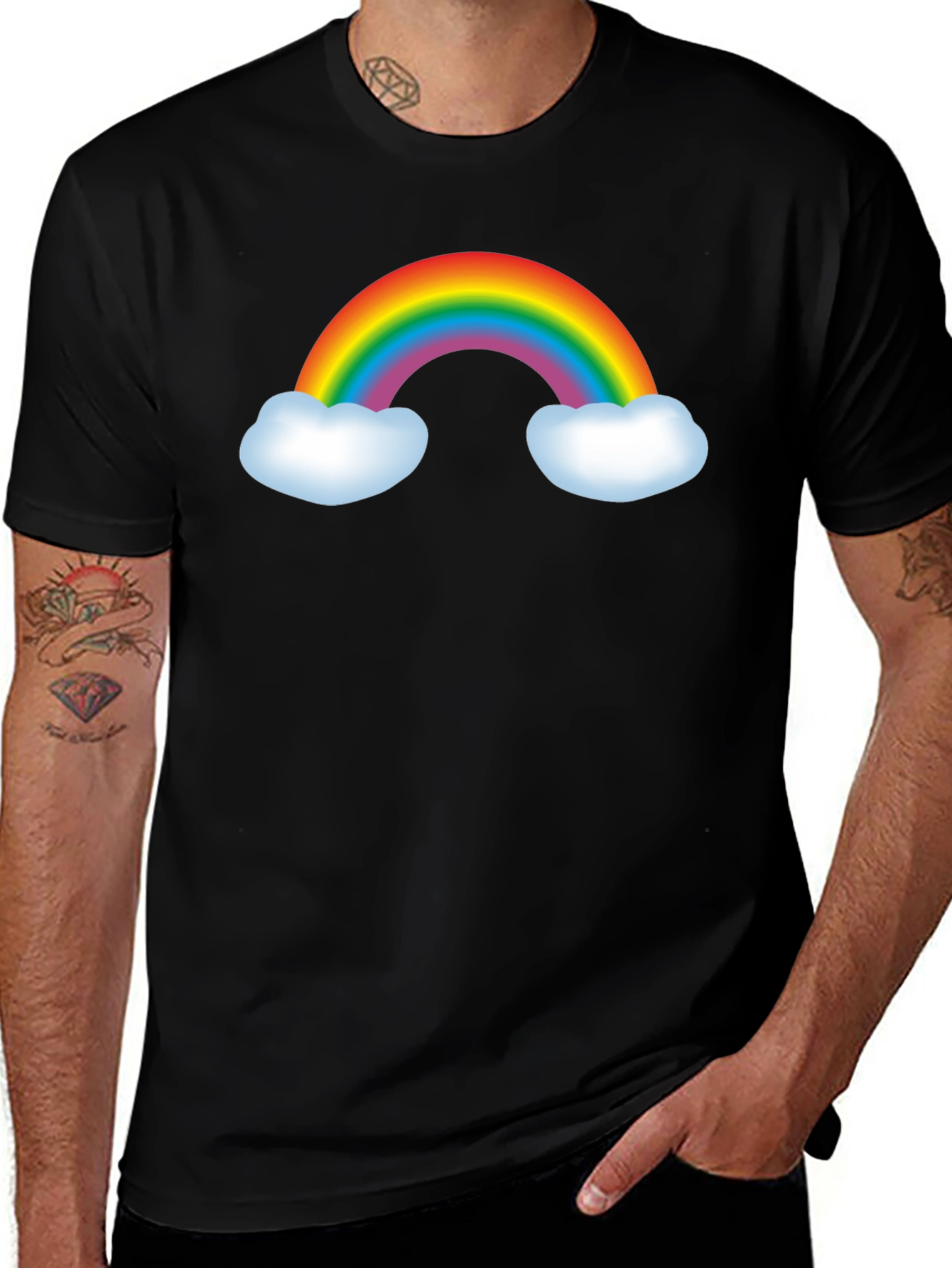 Rainbow Graphic Tee - Black Cotton Blend T-Shirt