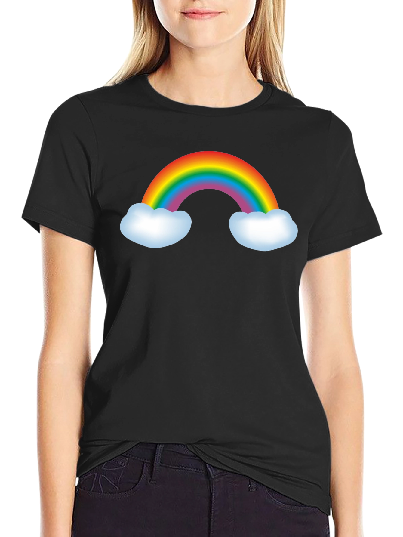Rainbow Graphic Tee - Black Cotton Blend T-Shirt