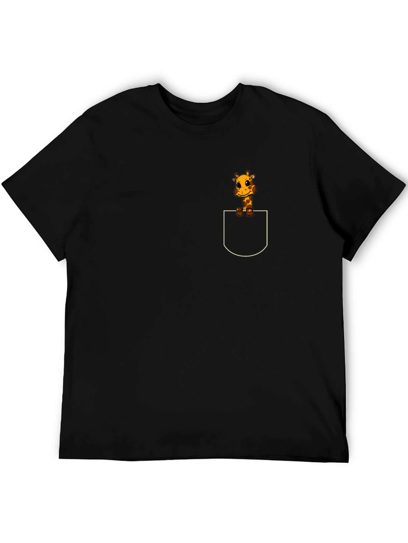 Giraffe in Pocket Black T-Shirt