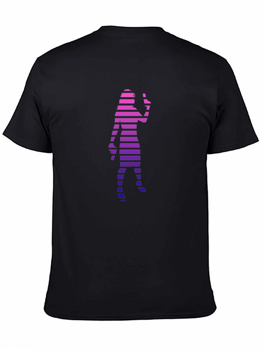 Retro Striped Woman Silhouette Black T-Shirt
