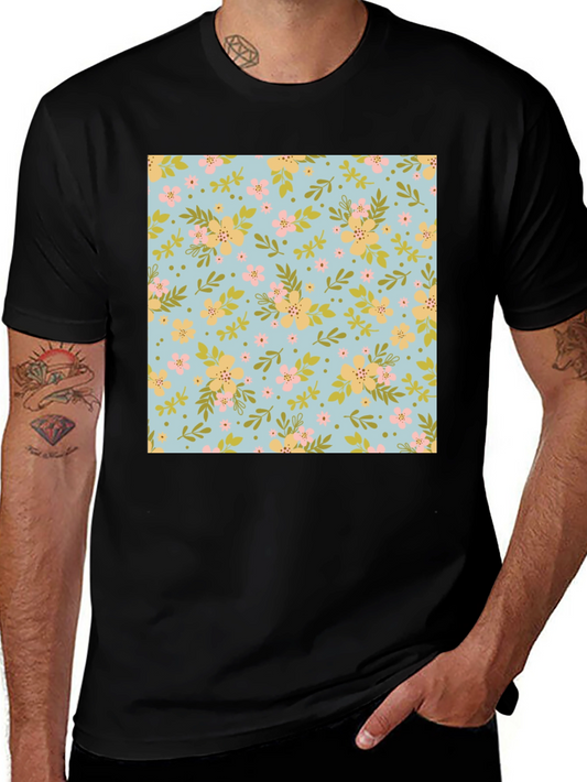Floral Pattern Black T-Shirt