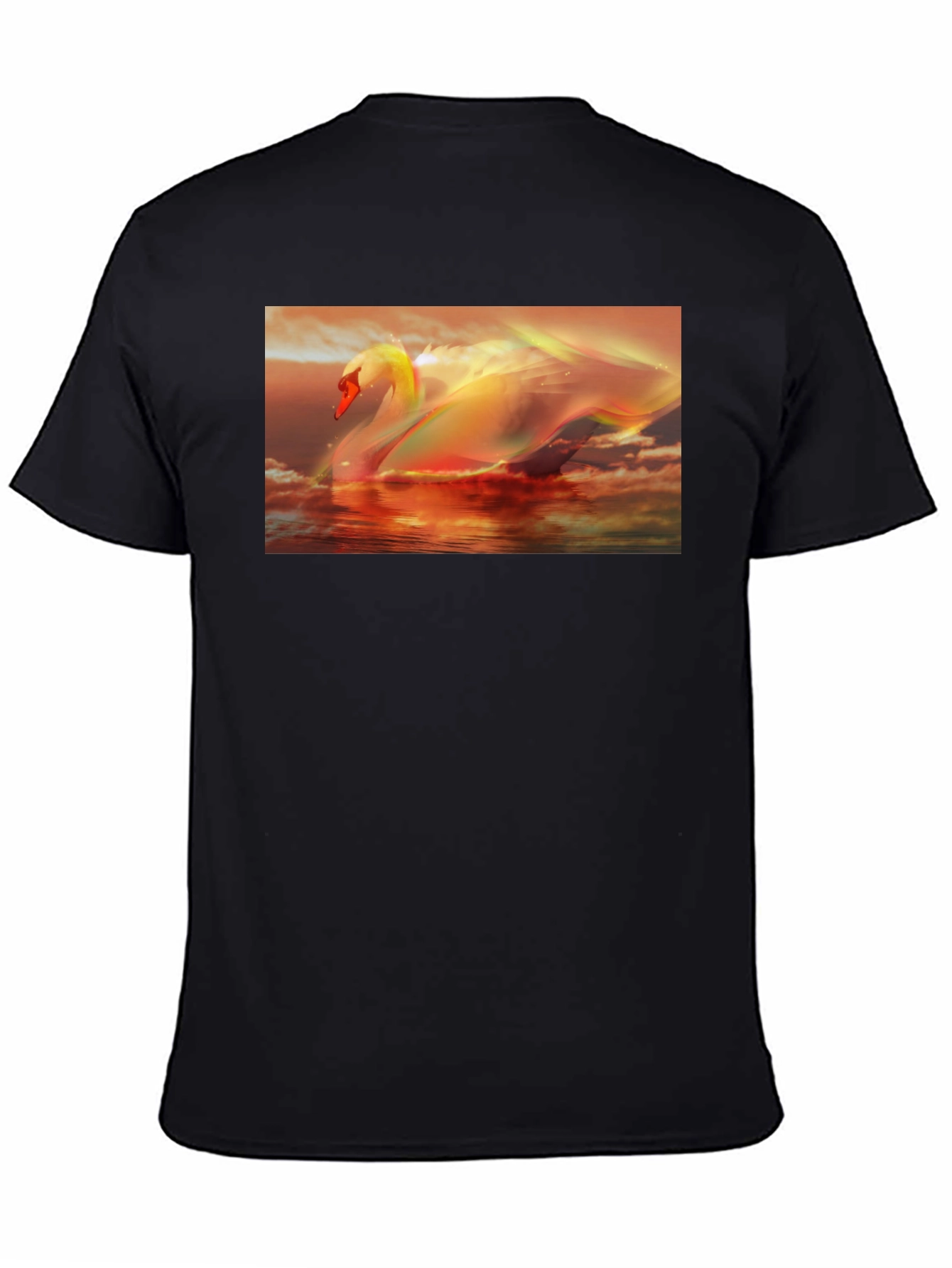 Swan Sunset Graphic Tee - Black Cotton T-Shirt