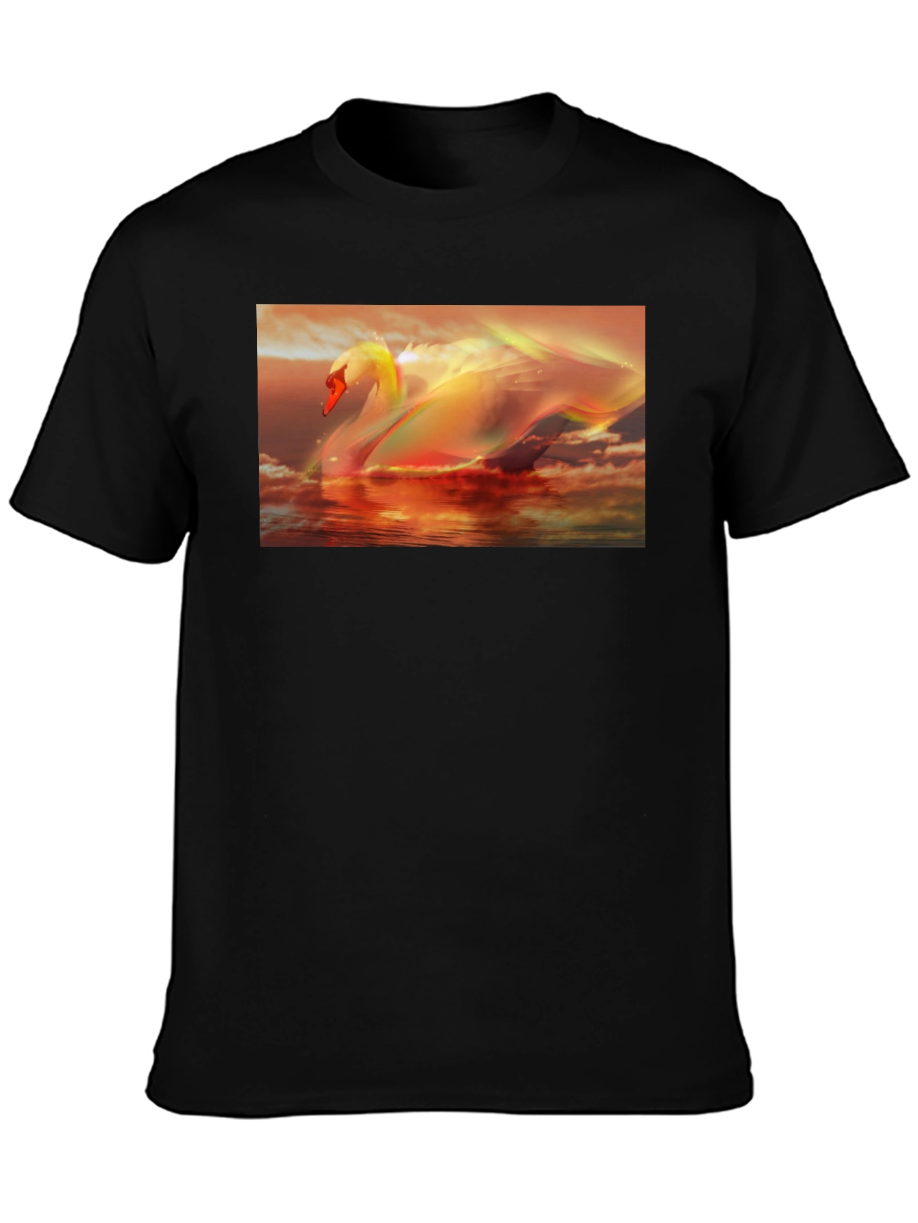 Swan Sunset Graphic Tee - Black Cotton T-Shirt