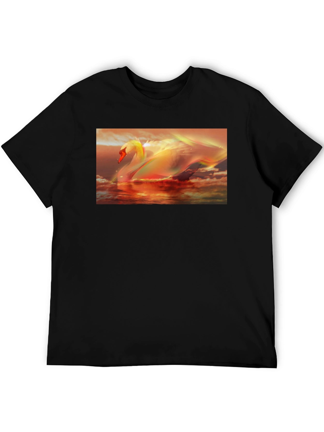 Swan Sunset Graphic Tee - Black Cotton T-Shirt