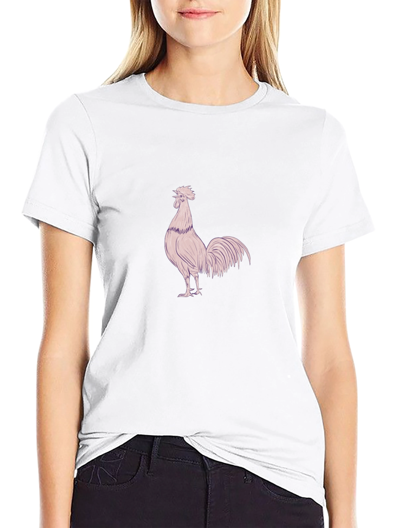 Mens Black T-Shirt with Rooster Design