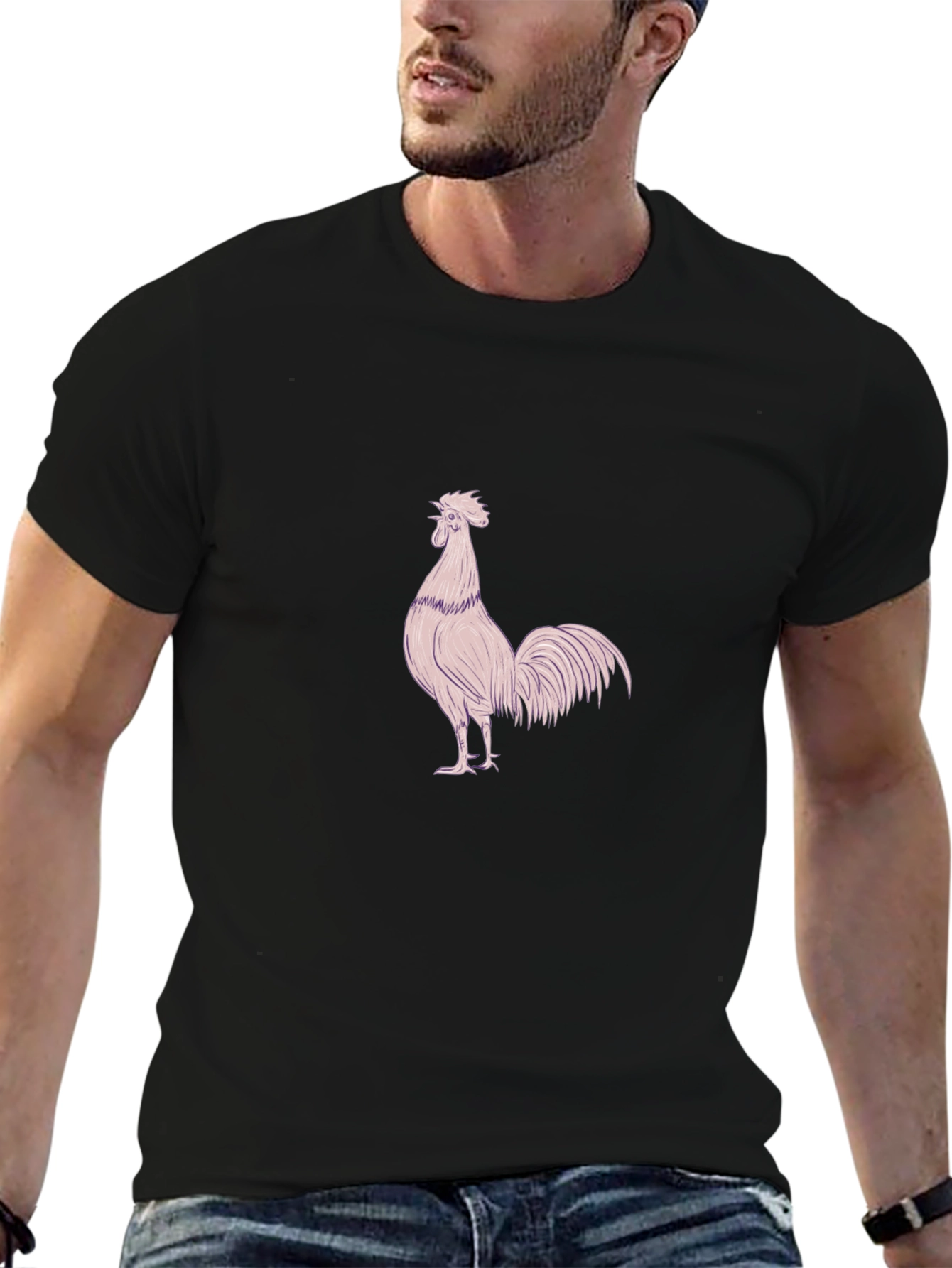 Mens Black T-Shirt with Rooster Design