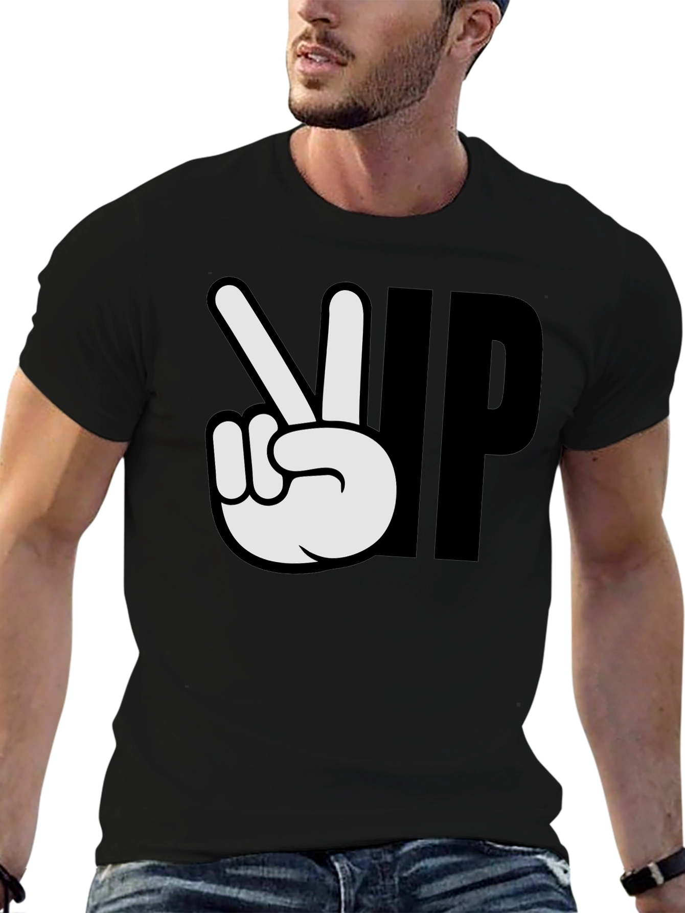 Peace Up Black Graphic T-Shirt