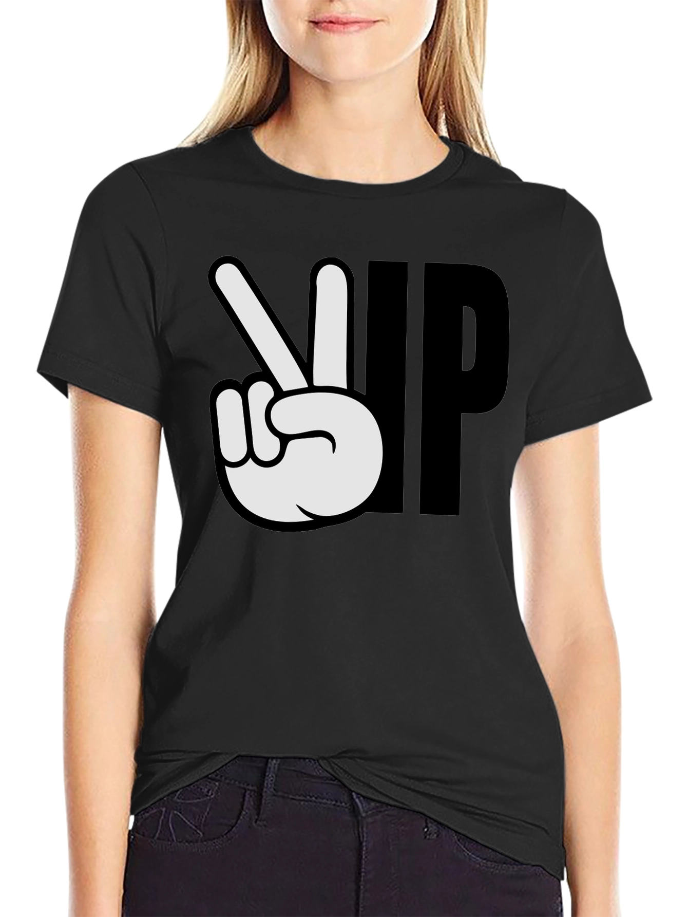 Peace Up Black Graphic T-Shirt