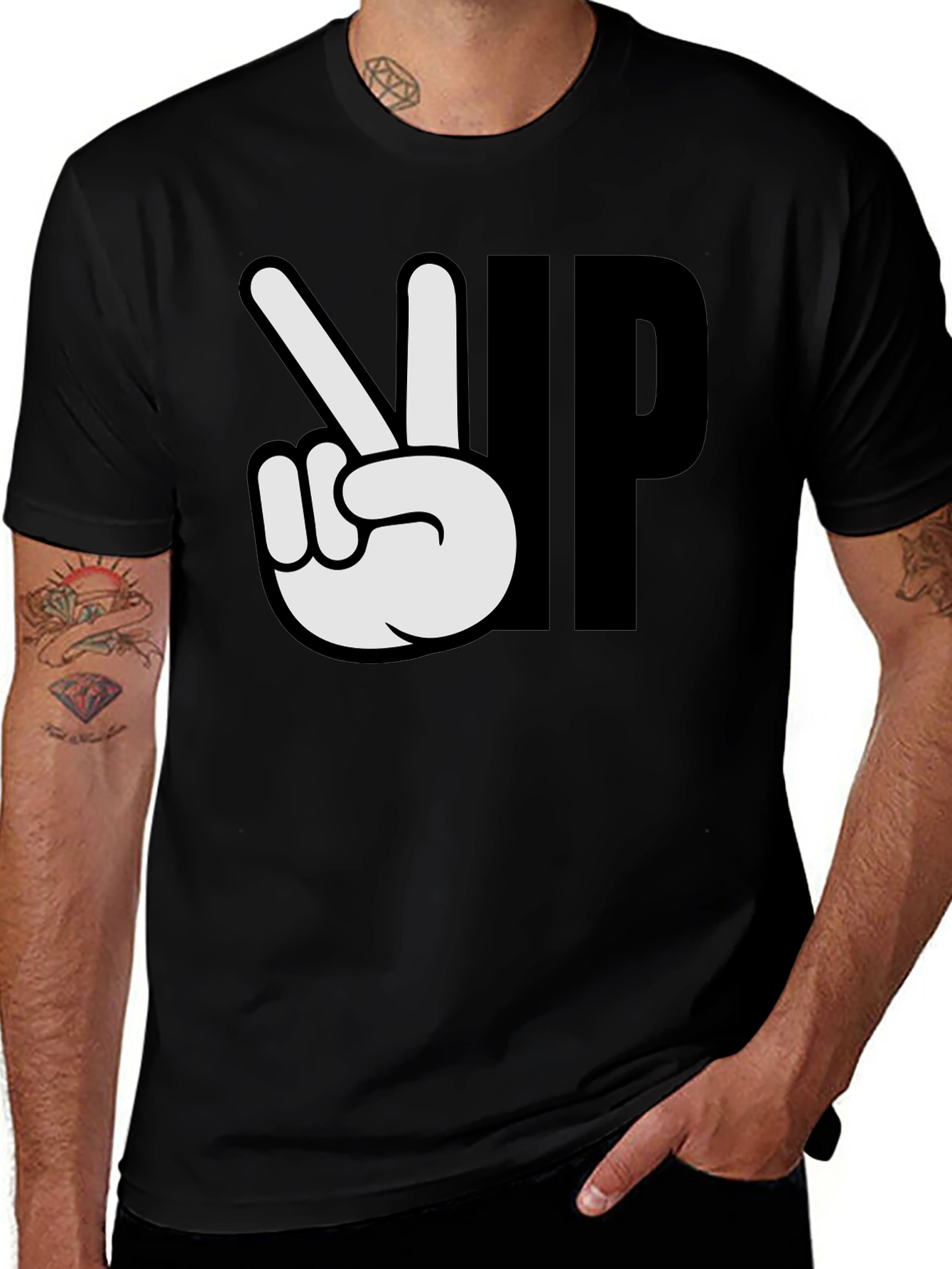 Peace Up Black Graphic T-Shirt