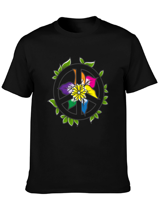 Peace Sign Flower Graphic Tee - Black