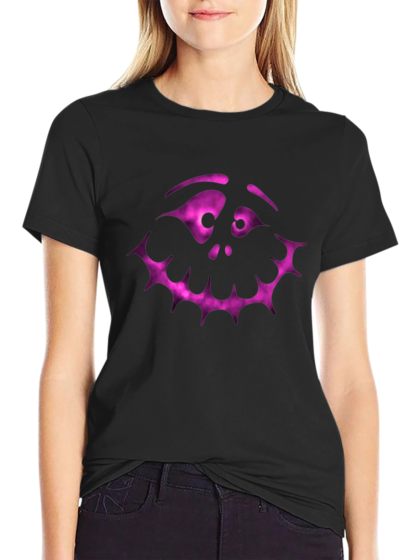 Spooky Face Graphic Tee - Black Halloween Shirt