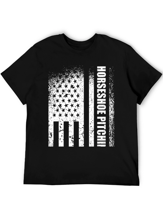 Horseshoe Pitching USA Flag Graphic T-Shirt