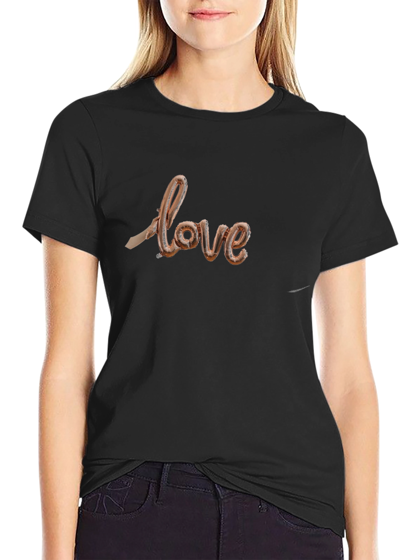 Love Balloon Text Graphic Black T-Shirt