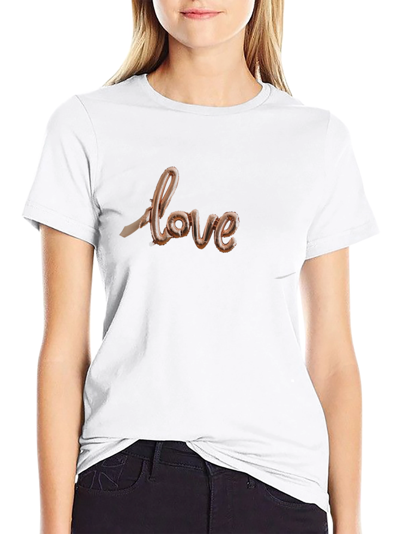 Love Balloon Text Graphic Black T-Shirt