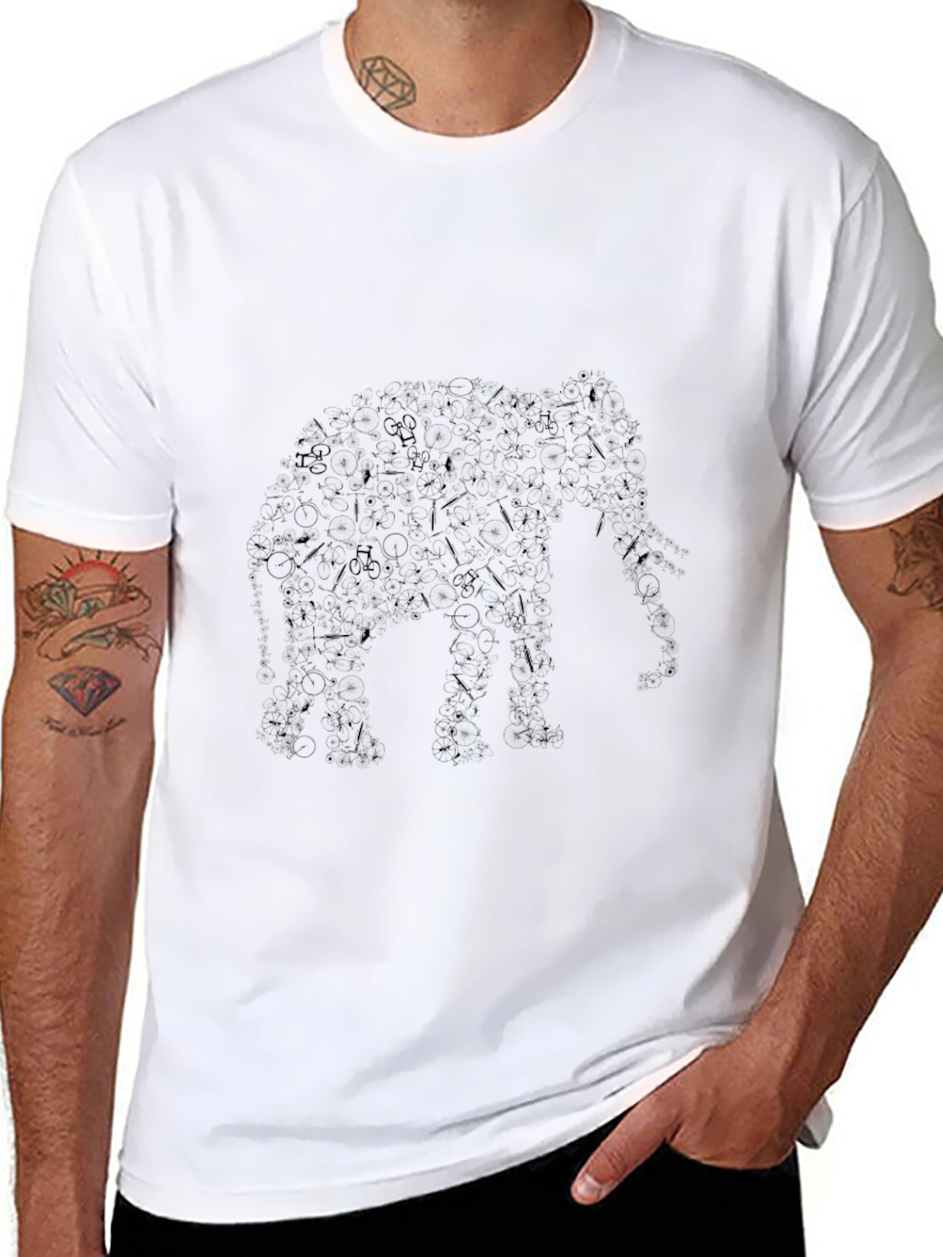 Elephant Art Print Black T-Shirt