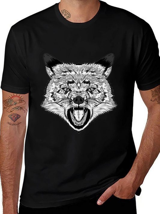 Wolf Graphic Tee - Bold Animal Design Black Cotton T-Shirt