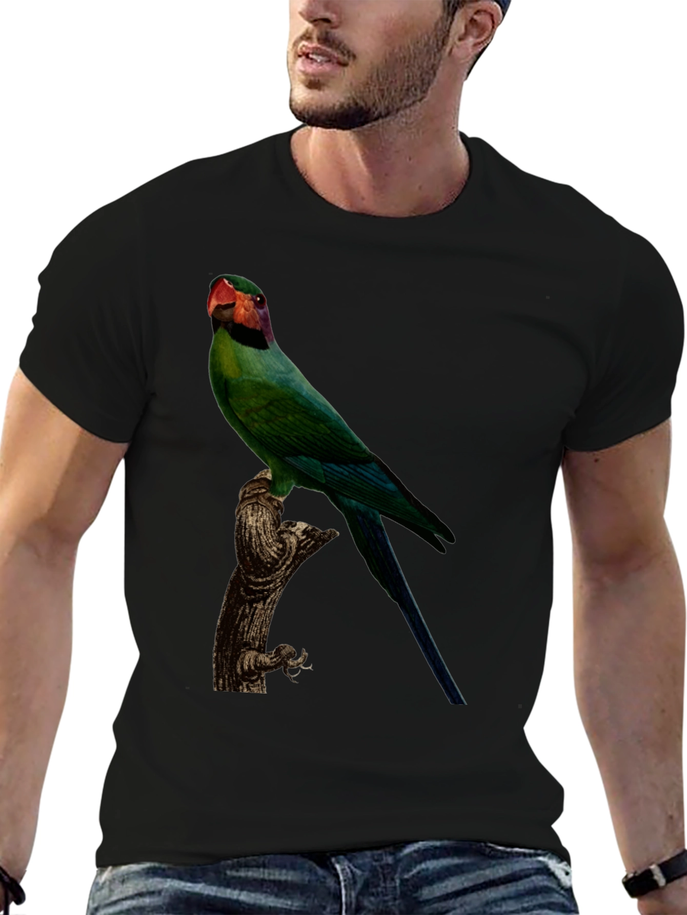 Parrot Graphic Tee - Black Cotton T-Shirt
