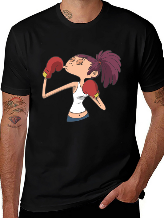 Cartoon Boxer Graphic T-Shirt - Black