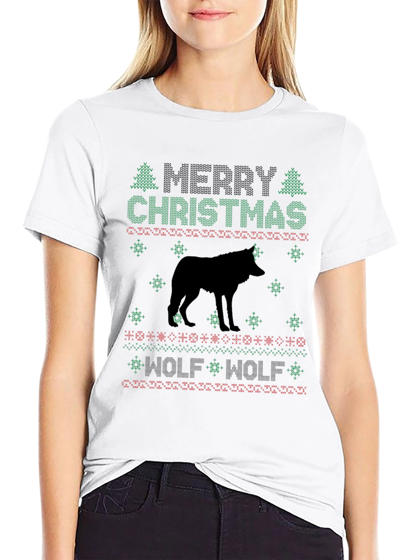 Merry Christmas Wolf Graphic Tee