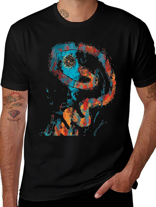 Abstract Snake Graphic Black T-Shirt