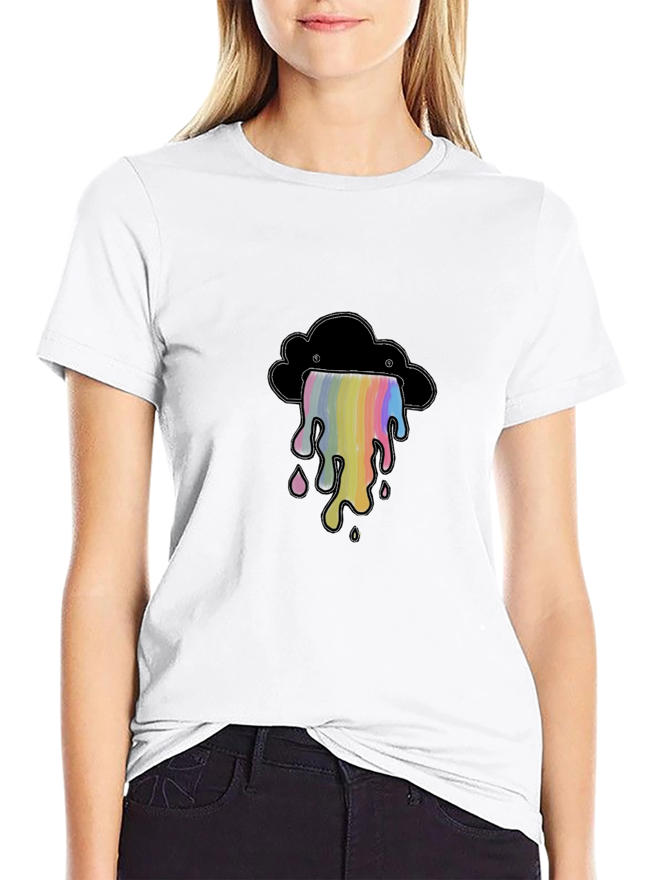 Rainbow Drip Cloud Graphic Tee - Soft Cotton Shirt
