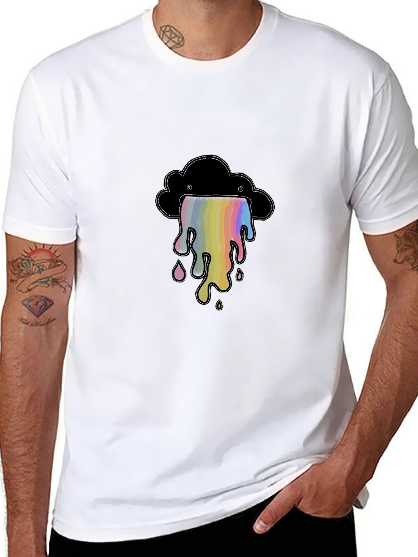 Rainbow Drip Cloud Graphic Tee - Soft Cotton Shirt
