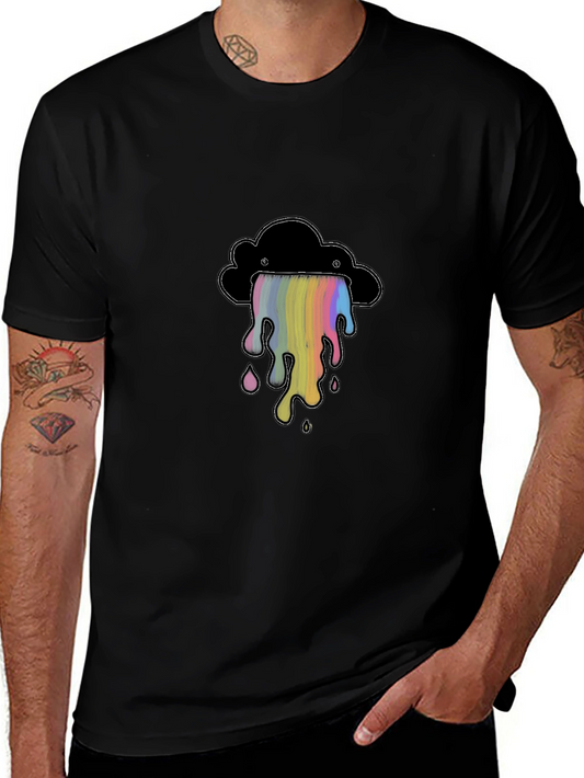 Rainbow Drip Cloud Graphic Tee - Soft Cotton Shirt