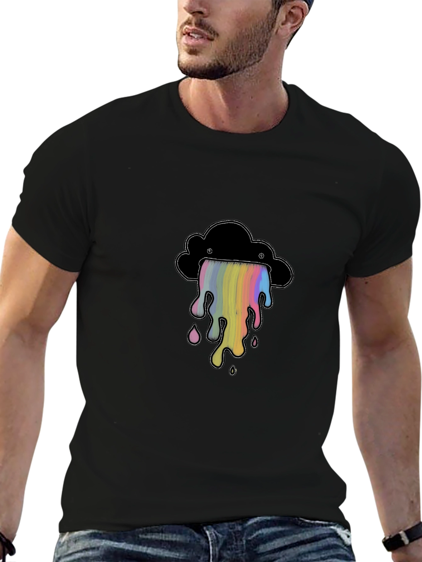 Rainbow Drip Cloud Graphic Tee - Soft Cotton Shirt